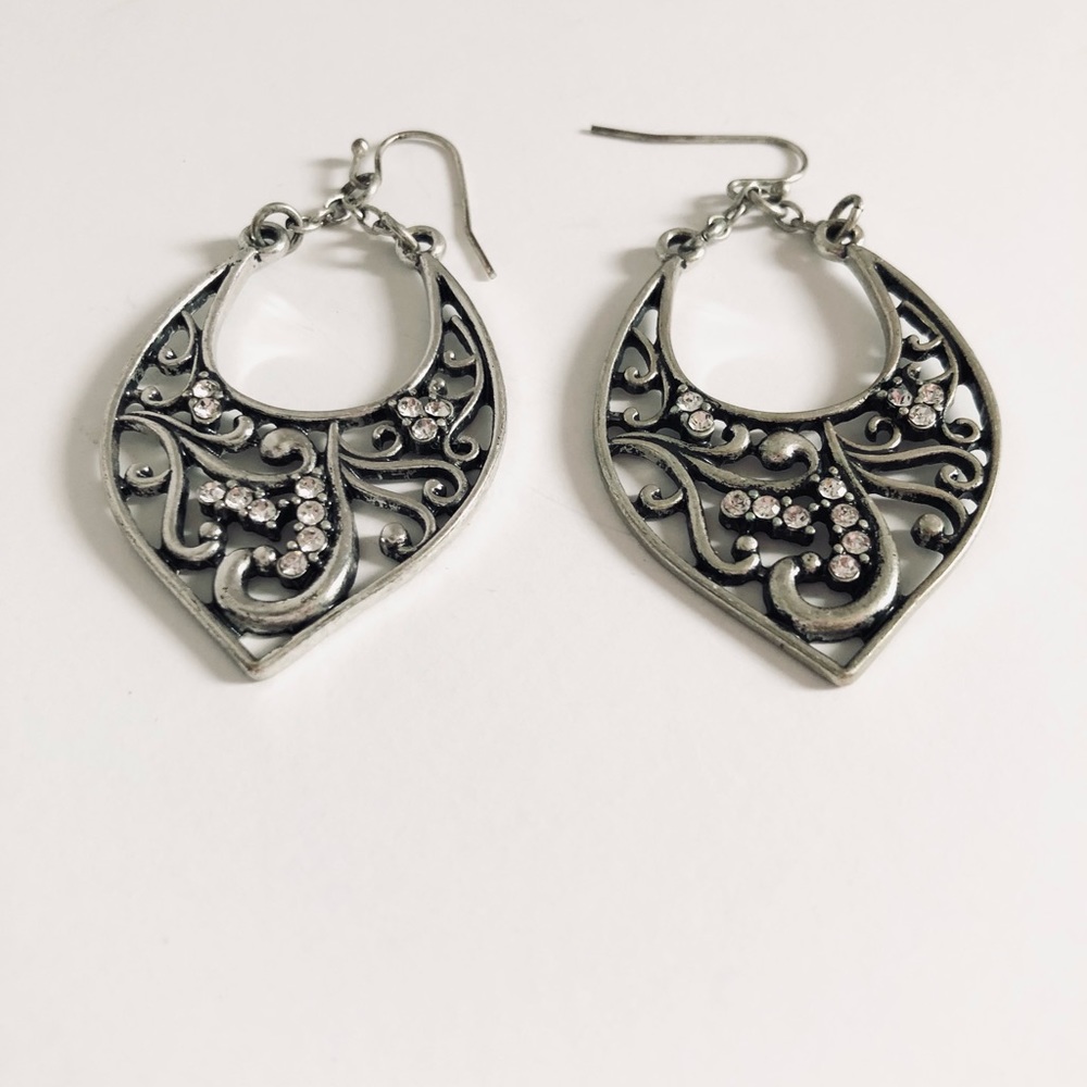 Silver Dangle Rhinestone Earrings - Picture 5 of 5